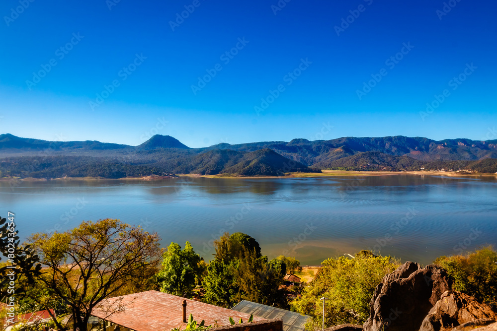 Lake in the morning seen from the rock in Valle de Bravo state of Mexico