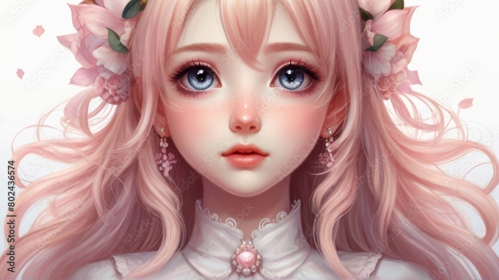 Design a charming digital portrait of a cute anime