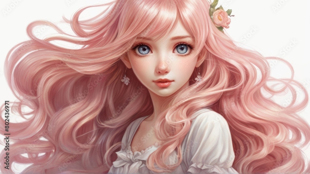 Design a charming digital portrait of a cute anime