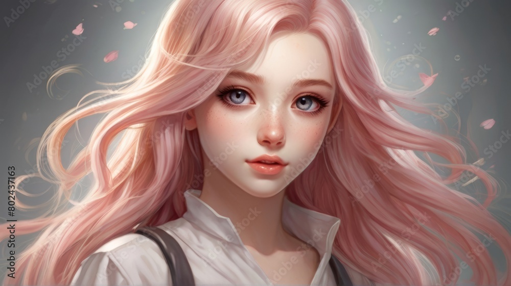 Design a charming digital portrait of a cute anime