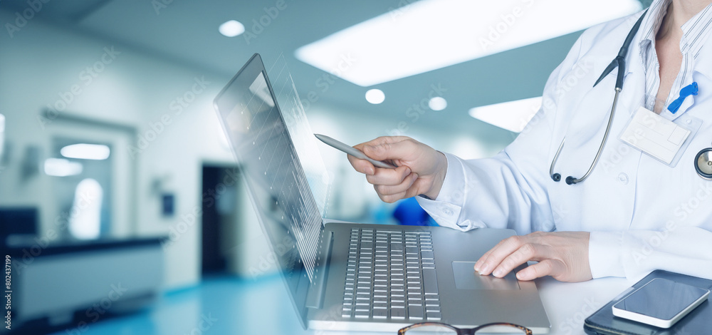 Doctor analyzes statistics and disease graphs. Doctor analyzes statistics and disease graphs.