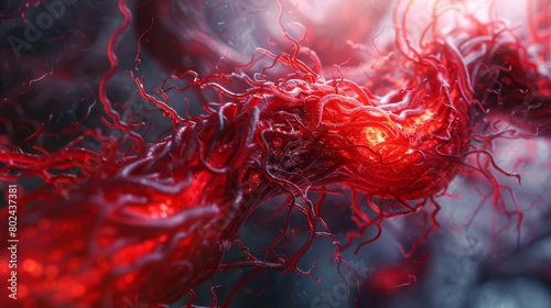 3D rendering image depicting the unique properties of cardiac muscle, including rhythmic contractions and synchronization for efficient pumping of blood