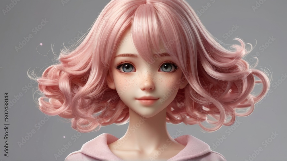 Design a charming digital portrait of a cute anime