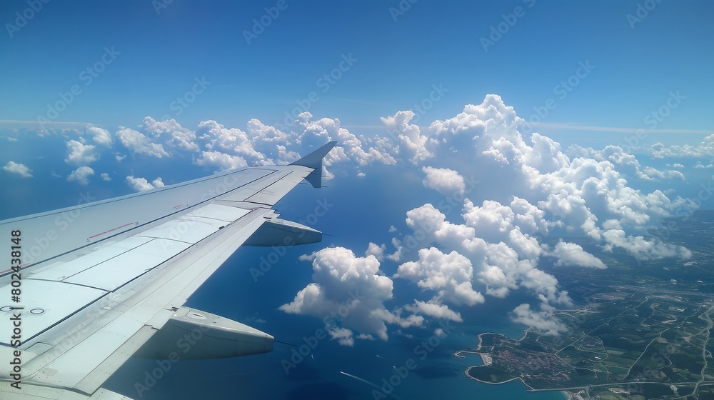 Obraz premium pictures on a flight, blue sky and clouds of all shapes and sizes, beautiful