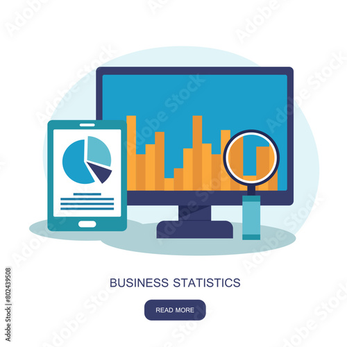 Statistics and business statement. Financial administration concept. Consulting for company performance, analysis concept. Flat vector illustration