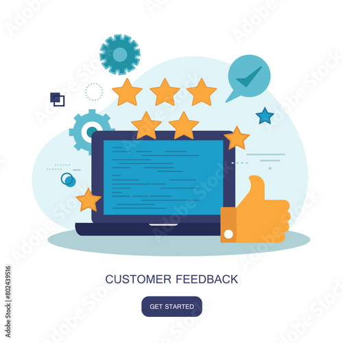 Rating on customer service illustration. Website rating feedback and review concept. Flat vector illustration