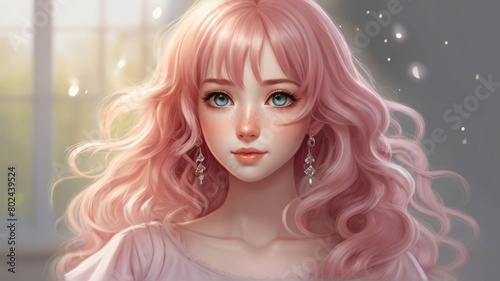 Design a charming digital portrait of a cute anime