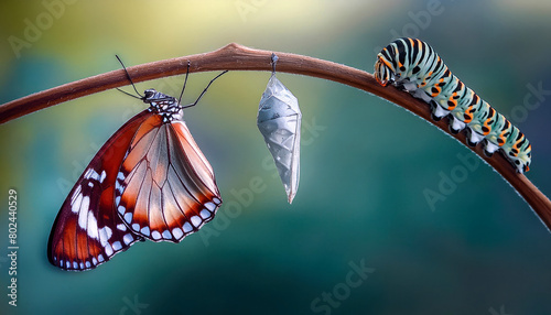 Amazing moment ,Large tropical butterfly hatch from the pupa and emerging with clipping path.  Concept transformation of Butterfly photo