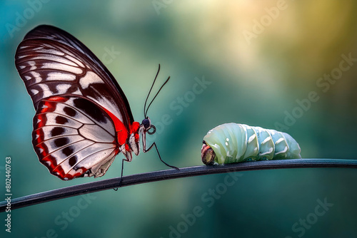 Amazing moment ,Large tropical butterfly hatch from the pupa and emerging with clipping path.  Concept transformation of Butterfly photo