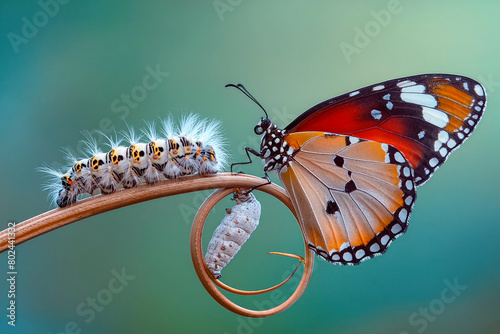 Amazing moment ,Large tropical butterfly hatch from the pupa and emerging with clipping path.  Concept transformation of Butterfly photo