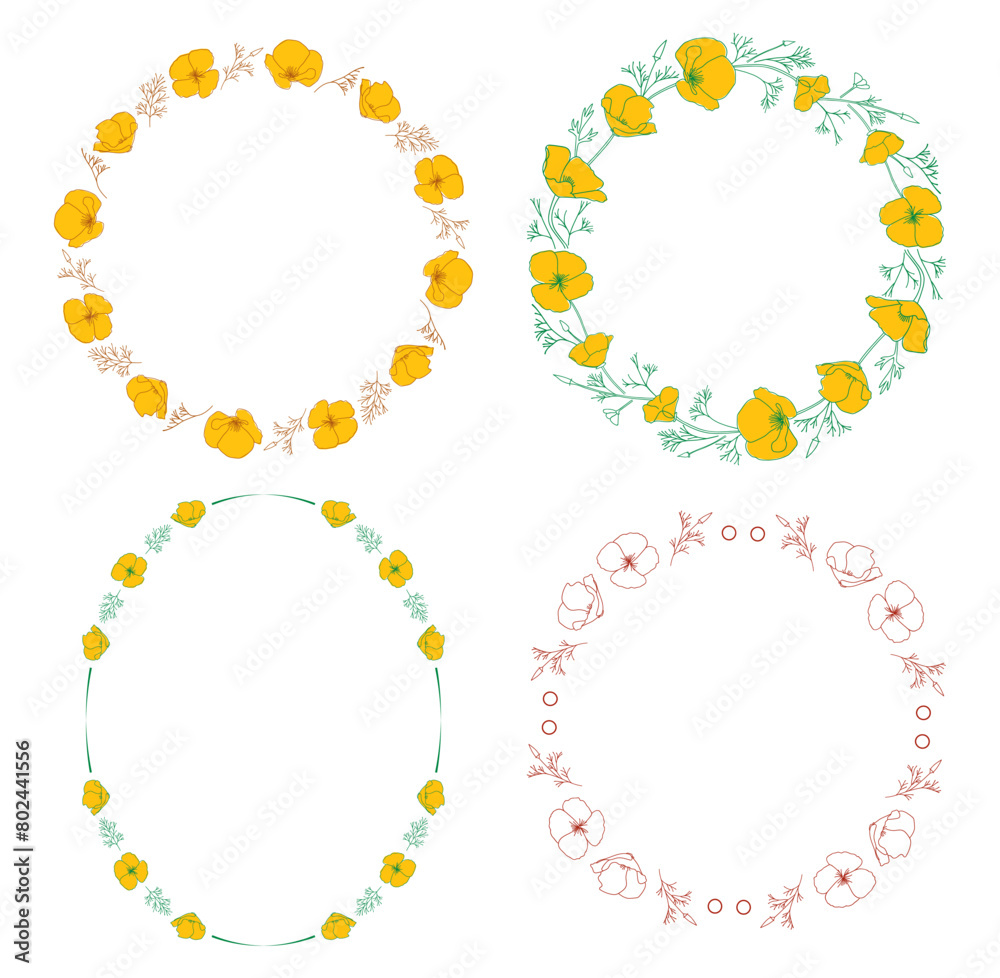 round frames with orange Eschscholzia flowers. California poppy - vector elements round frames with orange Eschscholzia flowers. California poppy - vector elements