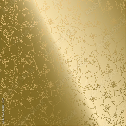 Obraz na płótnie bright gold silhouettes Eschscholzia flowers on golden. California poppy - vector decorative background with gradient w salonie