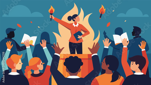 The energy and passion of the poets ignite a fire within the audience stirring them to action for change and progress.. Vector illustration