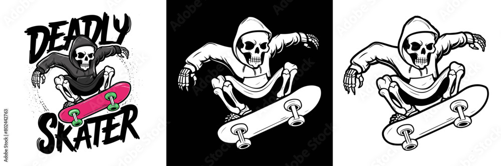 2024 skateboarding vector design, deadly skater