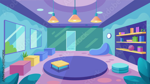 The sensory room in our school is filled with calming colors and soft lighting creating a peaceful atmosphere for students to relax and recharge.. Vector illustration