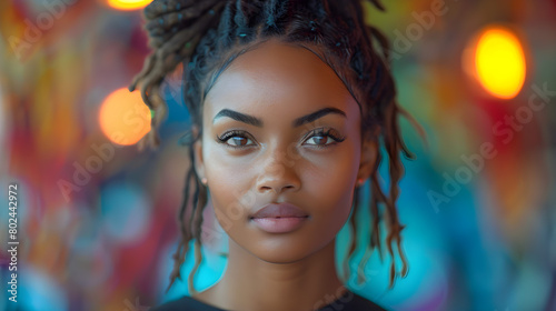 Portrait of a beautiful african american woman with dreadlocks hairstyle