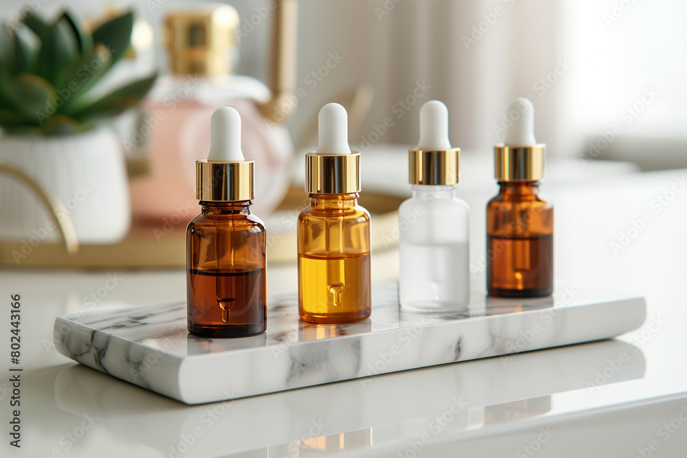 Serum jars on a light background. Care cosmetics for women. Spa treatments, beauty treatments. Beauty care. Serum jars on a light background. Care cosmetics for women. Spa treatments, beauty treatments. Beauty care.