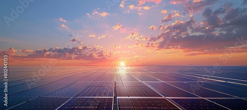 Solar panel in beautiful sunset Background. Green energy concept.