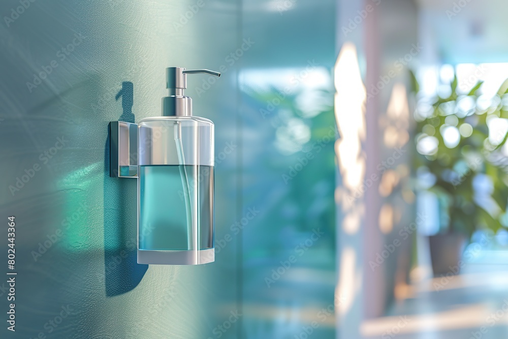 Modern hand sanitizer dispenser hanging on wall
