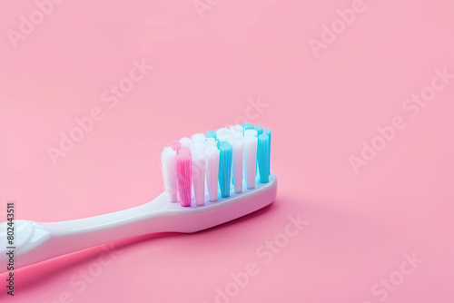 New toothbrush on pink background
