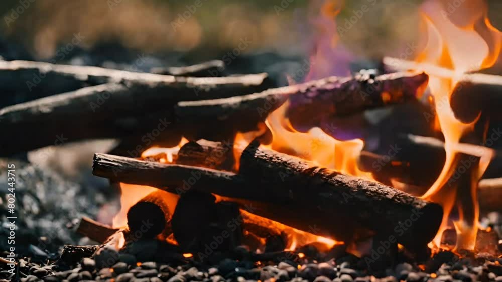 4K video fire in firepit at night in forest. Motion graphic bonfire close-up. 4K video fire in firepit at night in forest. Motion graphic bonfire close-up.