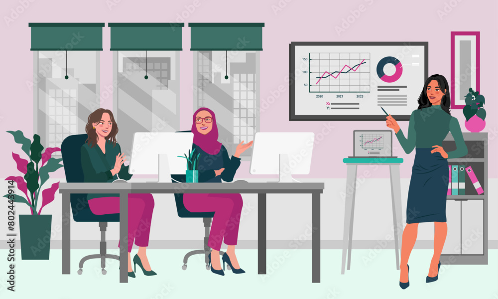business-women-in-office-training-illustration business-women-in-office-training-illustration
