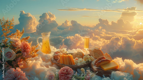 Elegant Brunch on a Cloud with Mimosas and Gourmet Spread photo
