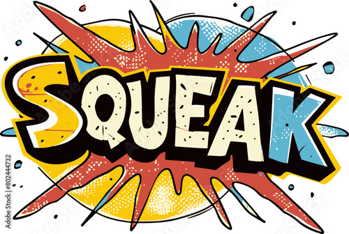 This illustration showcases the word 'SQUEAK' in a comic style explosion, perfect for adding a fun and quirky element to creative projects and designs.
