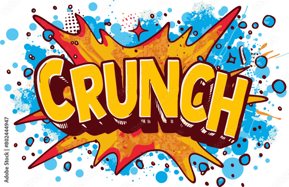 This dynamic comic style illustration features the word 'CRUNCH' with a colorful, energetic background, perfect for creative projects or pop culture themes.