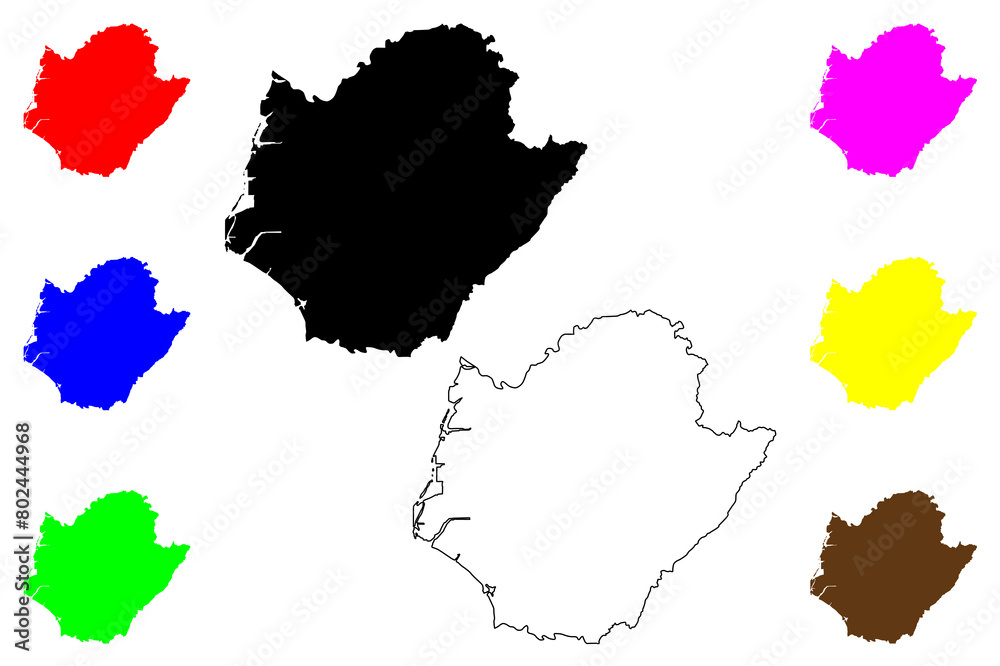 Naklejka premium Tainan City (Administrative divisions of Taiwan, Republic of China, ROC, Special municipalities) map vector illustration, scribble sketch Tainan map....