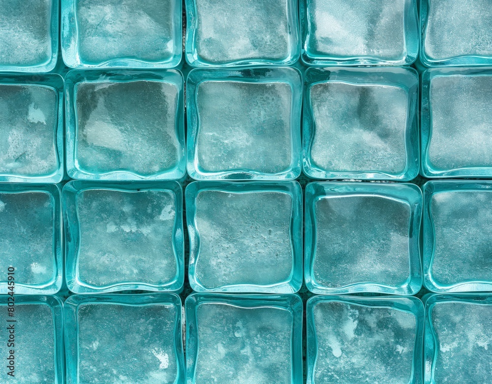 Glass blocks background. Glass block wall texture in light blue and green color, retro style