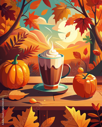 Autumn Pumpkin Spice Latte in Cozy Outdoor Setting