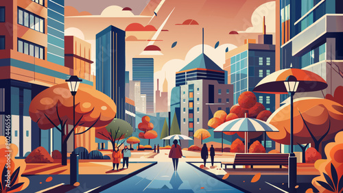 Autumn Stroll in a Vibrant City Park Illustration