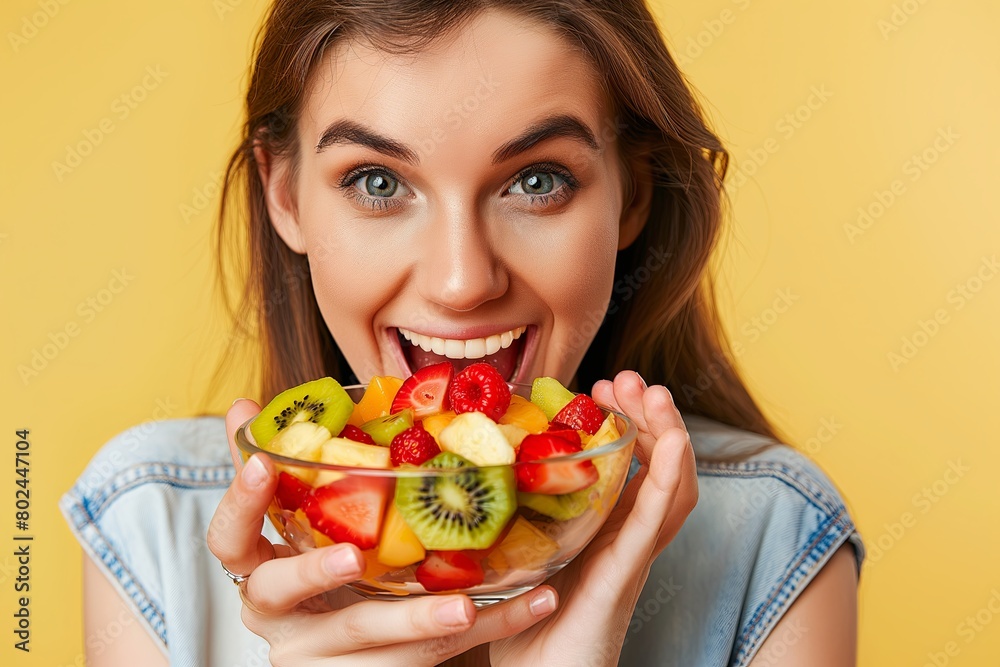 Healthy Eating: Woman Holding Assorted Fruits on Plate Healthy Eating: Woman Holding Assorted Fruits on Plate