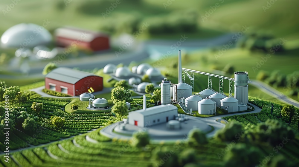 Biogas plant on a livestock farm converting waste to energy, set ...
