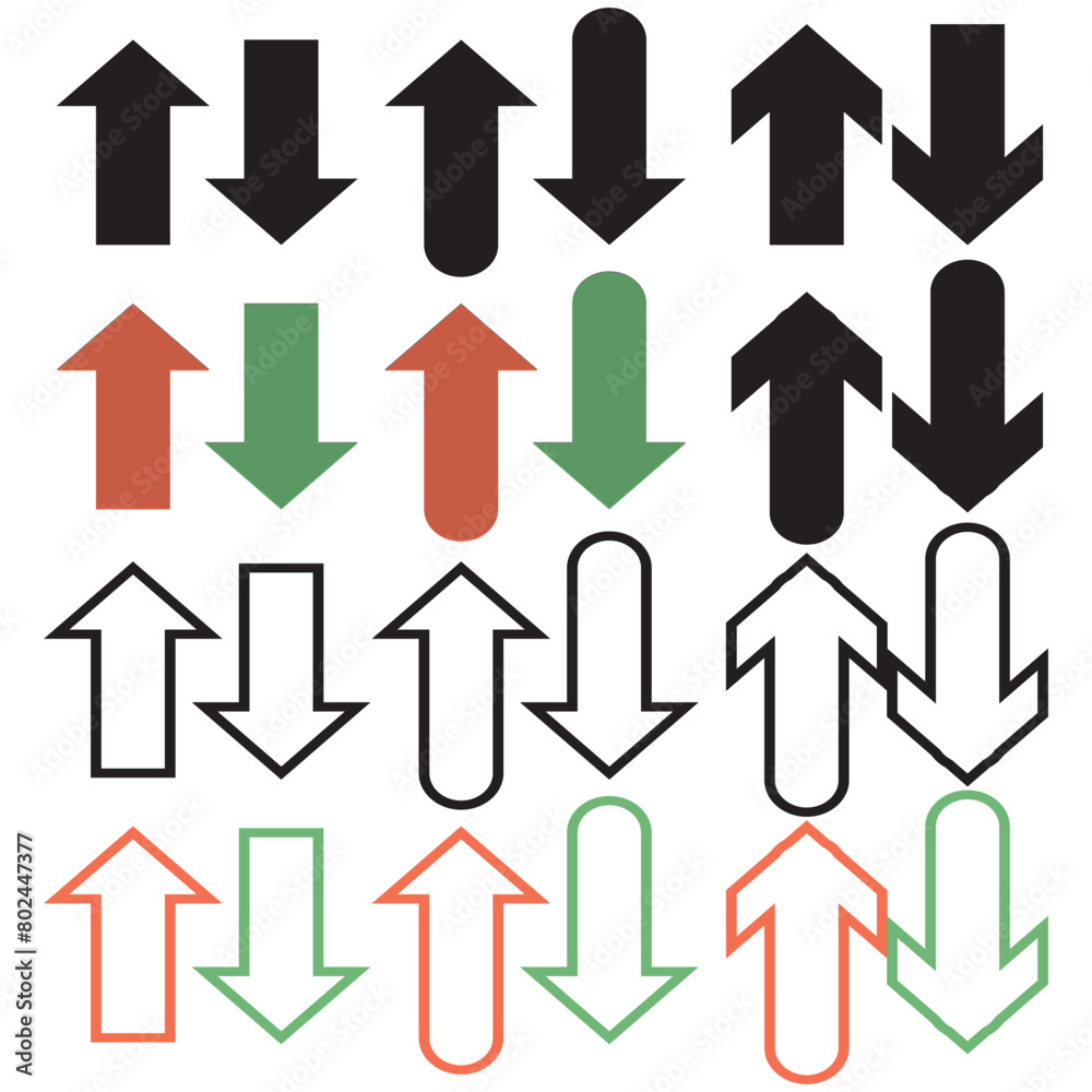 Up and down arrow icon set in generic style. Upward and downward concept Up and down arrow icon set in generic style. Upward and downward concept
