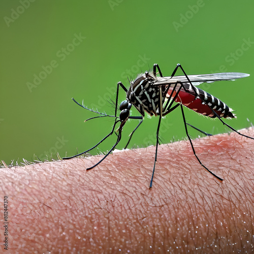 a mosquito sits on a man's hand and bites