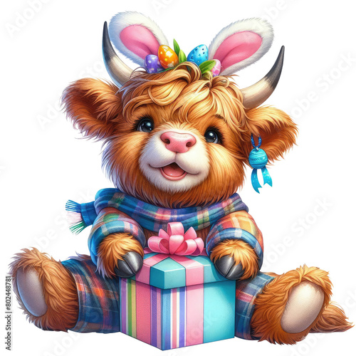 Cute Easter Highland Cow Clipart © Danbamstore