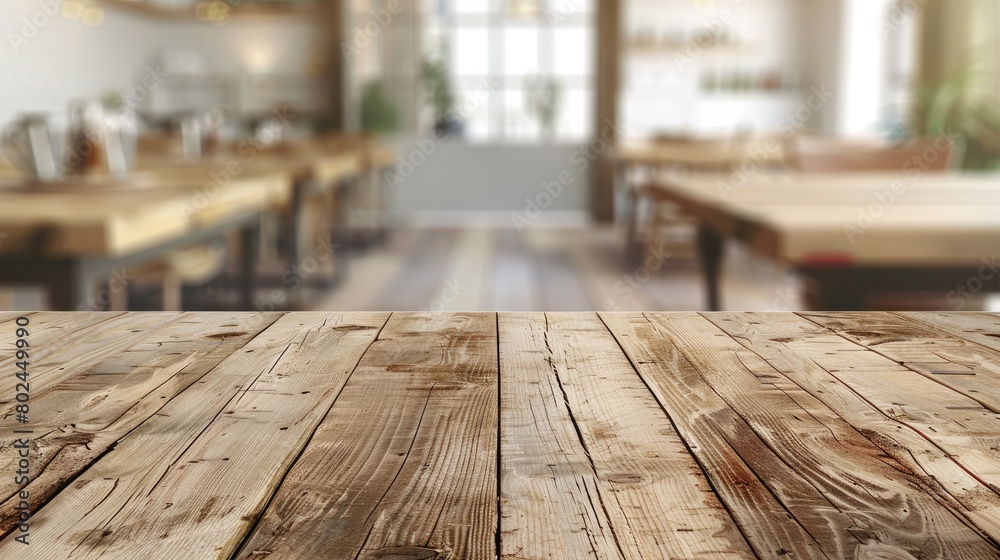 a dark wooden wall backdrop, an empty table set with plates and cutlery, wooden chairs, and blurred dining tables in the soft-focus background. a dark wooden wall backdrop, an empty table set with plates and cutlery, wooden chairs, and blurred dining tables in the soft-focus background.