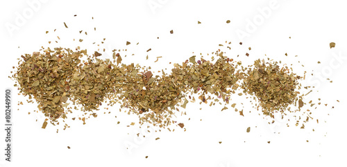 Fototapeta Naklejka Na Ścianę i Meble -  Crushed dry basil leaves on isolated background