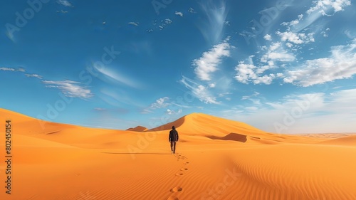 A man crossing the desert on a sunny day