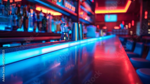 Polished bar table in a trendy nightclub, great for beverage products and cocktail accessories with a cool vibe
