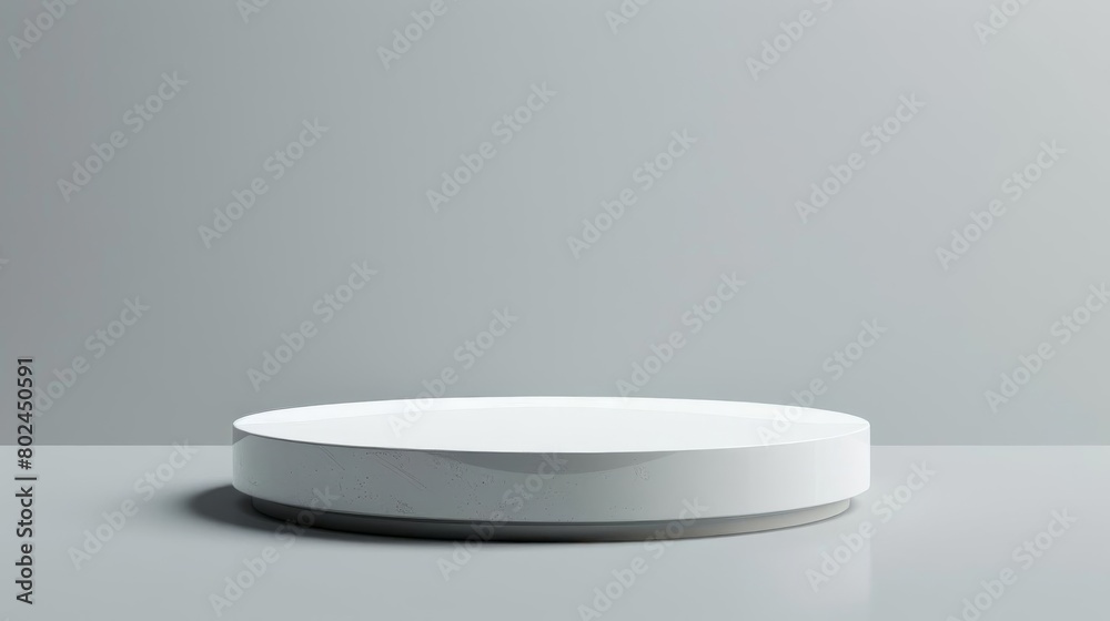 Modern white circular podium for highlighting products, sleek isolated background Modern white circular podium for highlighting products, sleek isolated background