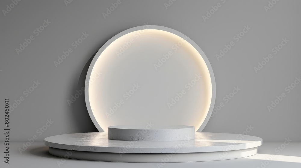 Minimalist white round podium, ideal for presenting new fashion collections, isolated backdrop Minimalist white round podium, ideal for presenting new fashion collections, isolated backdrop