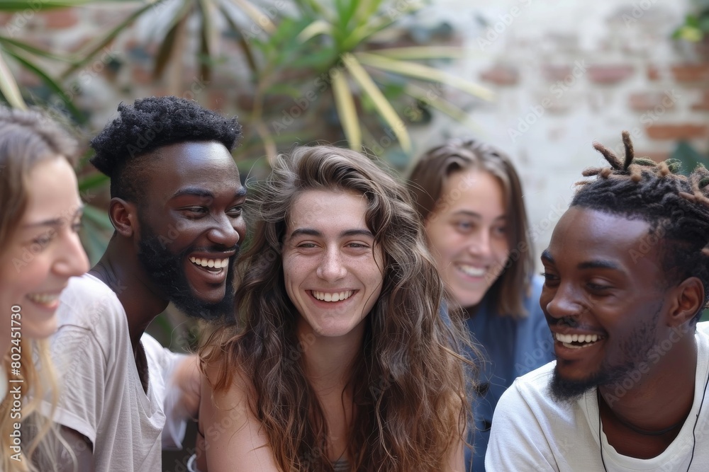Group of happy young people looking at camera and laughing. Group of friends smiling. Group of happy young people looking at camera and laughing. Group of friends smiling.