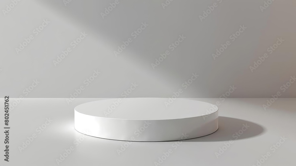 Clean white round podium for effective merchandise display, simple and isolated background Clean white round podium for effective merchandise display, simple and isolated background