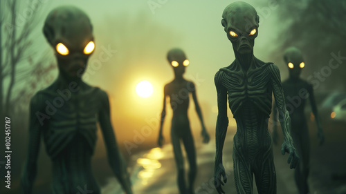 A band of otherworldly beings, humanoids, their forms barely human, loomed out of the swirling fog.