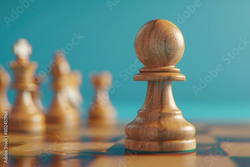 Chess pawn on chessboard on blue background