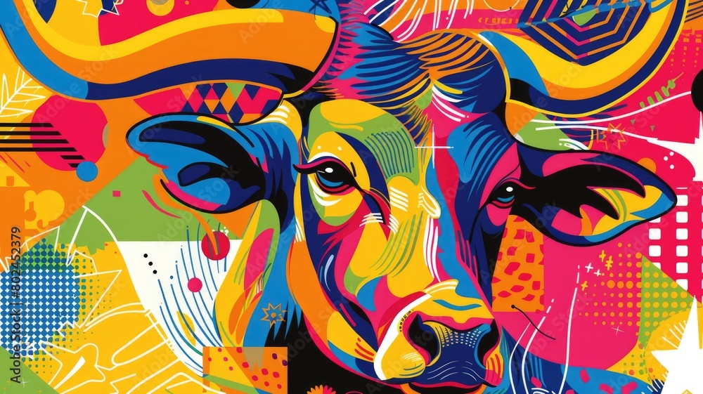 Pop art image featuring bold, graphic interpretations of zodiac sign, using bright, eye-catching colors and pop culture elements to appeal to a youthful, modern audience Pop art image featuring bold, graphic interpretations of zodiac sign, using bright, eye-catching colors and pop culture elements to appeal to a youthful, modern audience