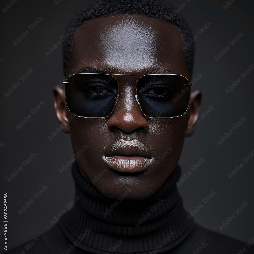 face picture of Black man in black glasses, solid background color, premium face picture of Black man in black glasses, solid background color, premium
